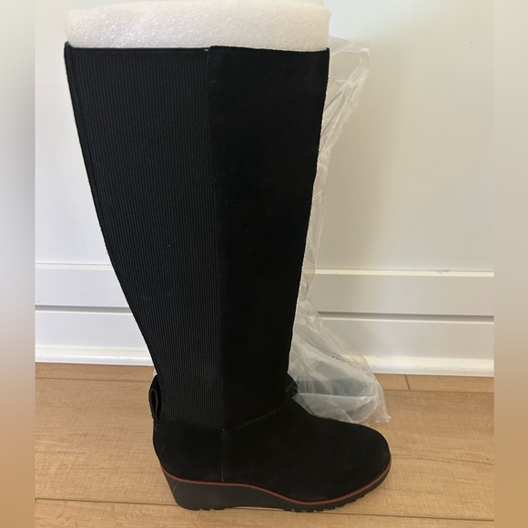 Sanctuary Effect Wedge Knee High Suede Black Boots - Picture 3 of 10